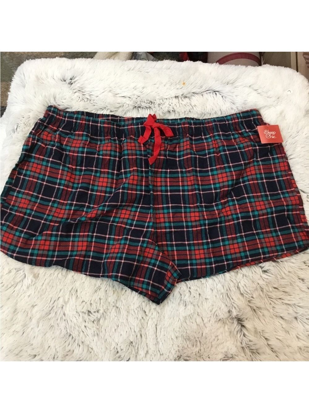 Sleep Chic Woman’s 1X plaid sleep/lounge short drawstring elastic waist …
